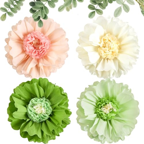SUNBEAUTY 4 PCS 20 Sage Green Giant Paper Flowers Large Crepe Paper Tissue Flowers Artificial Decorations for Spring Summer Flower Wall Backdrop Birthday Party Wedding Baby Shower Bridal Easter Decor