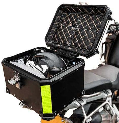 28L 36L 45L 55L 65L 80L 100L Motorradkoffer Top Case Aluminium Topcase Koffer Universal Motorrad Heckbox Gepäck,Helmkoffer Kofferraum Mit Sicherheitsschloss (Color : Black, Size : 28L)