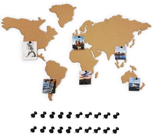 Bacheca Puzzle Mappamondo Globo 102 cm in Sughero Adesivo da Parete con Puntine