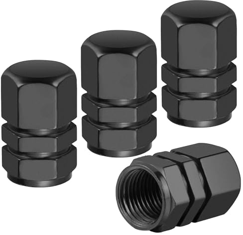 Flaconi 4PCS Tappini Gomme Auto,Tappi Valvole Pneumatici Auto,Tappi Gomme auto,Tappi Pneumatici Auto,Tappi Ruote Auto,Copri Pneumatici Auto, Adatto per la Maggior Parte Delle Auto,Moto (Nero)