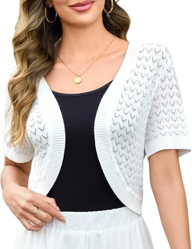 Totatuit Women Bolero Shrugs Summer Short Sleeve Crochet Knitted Cropped Cardigan Ladies Casual Cropped Shrug for Dresses Wedding Evening