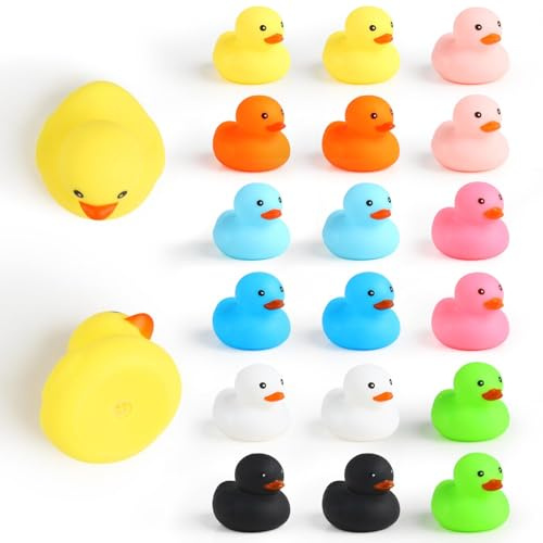 DERAYEE Set di 18 Paperelle da Bagno in Gomma, 9 Colori Assortiti, 2 Pezzi per Colore ，Galleggiante e Squittio Anatra da Bagno,Ideale Giocattolo per Vasca
