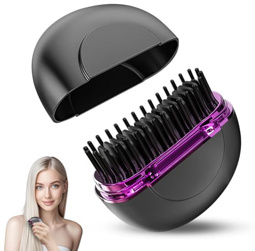 Alaoo Cepillo Alisador Ador Pelo, Mini Cepillo Alisador de Pelo, Plancha de Pelo Portátil para Viaje, Alisador de Pelo Inalámbrico con 3 Ajustes de Temperatura, Recargable por USB, para Todo Tipo de