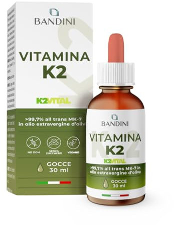 Bandini® Vitamin K2 MK7 200 µg pro Tropfen | Höchster all-trans-Gehalt 99,7% MK-7 Menaquinon | gelöst in extra nativem Olivenöl | Hohe Bioverfügbarkeit | Hochdosiert, vegan, 30ml (840 Tropfen)