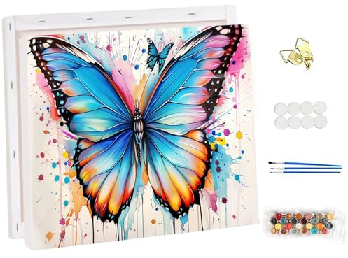 NEWENMO Elegant Mariposa Pintar por Numeros Adultos con Marco,Alas Azules Brillantes Pintura por Numeros Kit,Pintura al Óleo Kit,DIY Paint by Numbers Adult,para Decoraciones del Hogar 30x40cm
