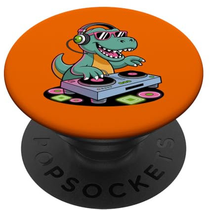 Tocadiscos DJ Dino Funny Music Lover Dinosaur Vibes PopSockets PopGrip Adhesivo