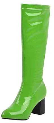 Stivali da donna al ginocchio, stivali invernali da donna, impermeabili, retrò, con tacco basso in vernice, stivali da neve, con plateau, verde, 41 EU
