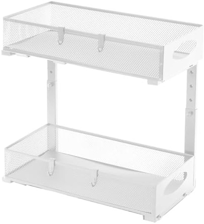 Genérico Organizador bajo el Fregadero - Estante Extraíble De 2 Niveles Para Armario Y Lavabo,Estante Organizador Ajustable En Altura Para Cocina Armario Hogar Cuarto De Lavado Y Baño