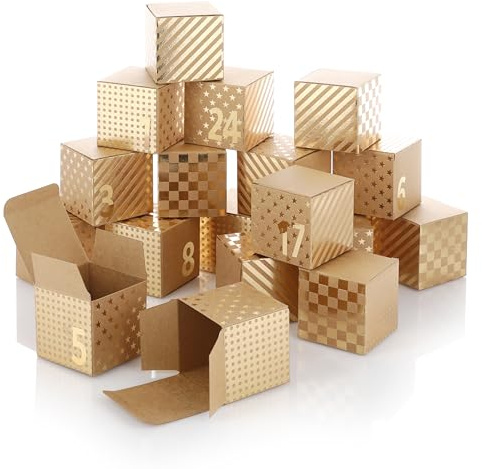 Nordstern Cajas de Calendario de Adviento para Rellenar - 24 Cajas de Regalo Dorada y Pegatinas de Números - Calendario de Adviento DIY para Niños, Mujeres y Hombres
