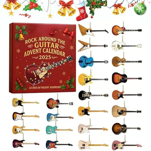 2025 Rock Around the Guitar Advent Calendar, 24 Days Christmas Countdown Calendar with 24 Mini Guitar Ornaments, Guitar Advent Calendar 2025, for Musicians, Collectors, Loves Rock