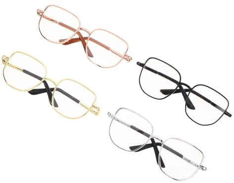 CIYODO 4pcs Miniature Doll Glasses with Metal Square Frames and Clear Lenses Wire Rim Eyeglasses for Dolls Cosplay Dollhouse Accessories Photo Props