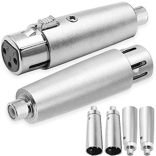 HAAMNING7 RCA femmina a XLR 3 pin maschio adattatore femmina jack convertitore presa audio connettore accoppiatore per amplificatore stereo, argento, 6 pezzi