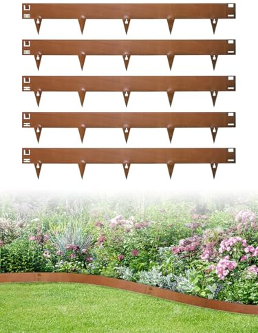 Bordatura da Giardino 5 Pezzi 5.37m,Alta 15cm Bordure per Aiuole Flessibile,Bordura Corten per Giardino in Metallo,Bordo di Separazione Piante Orto,Marrone