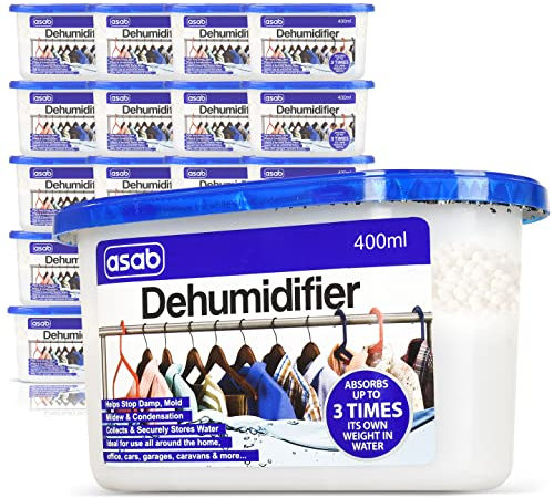 ASAB 400ml Dehumidifier Absorber for Home Moisture Control Condensation Remover with Dehumidifying Crystals Humidity Mould Moisture Catcher Ideal for Car Wardrobe Home Office and Kitchen (Pack of 18)