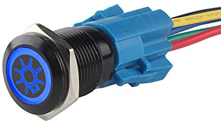 ETOPARS Svart fodral 19 mm växelströmbrytare blå LED 12 V 3 A tryckknapp bil metall vattentät strömbrytare huvudkontakt