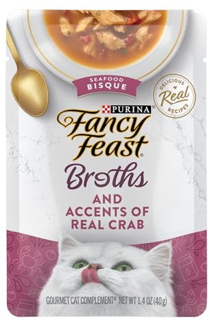 Purina Fancy Feast Lickable Wet Cat Food Broth Topper Seafood Bisque and Accents of Real Crab - (Pack of 16) 1.4 oz. Pouches