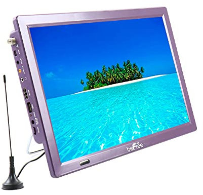 beFree Sound Portable Rechargeable 14 Inch LED TV with HDMI, SD/MMC, USB, VGA, AV in/Out and Built-in Digital Tuner in Purple