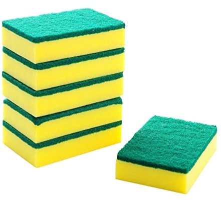 HOMESmith Esponja Grande y Resistente, Estropajo de Doble Cara para Lavar y Limpiar Platos, Absorbente, antiarañazos, Reutilizable, Paquete de 6, Amarillo y Verde