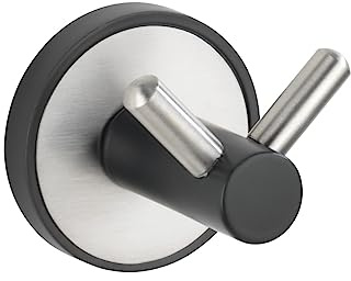 WENKO UV-Loc® Wandhaken Duo Udine, Doppel-Badhaken aus gebürstetem & schwarz matt lackiertem Edelstahl zum Befestigen ohne Bohren mit innovativem UV-Loc® Klebesystem, extrem fester Halt, 5x5,5x6 cm