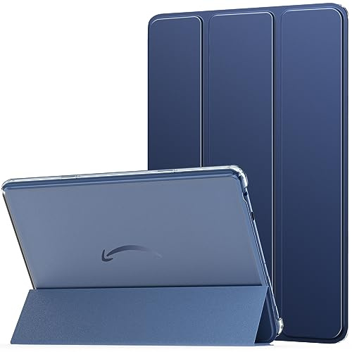 MoKo Case for Kindle Fire HD 10 Tablet 13th Gen 2023, Navy Blue | PU Leather, Trifold Stand Cover, Auto Wake/Sleep, 10.1 Inch,Transparent Frosted Backshell