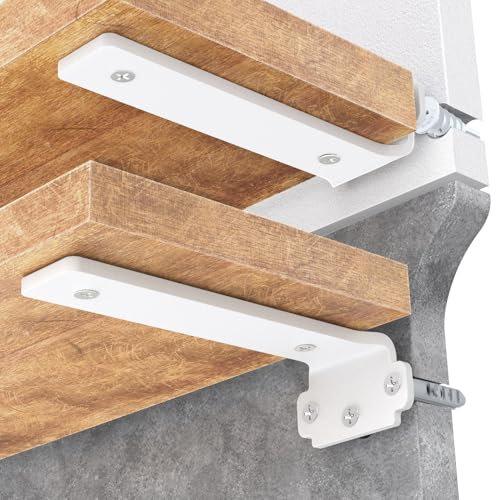 WELDUN 6 Stück schwebende Regalhalterungen 10 cm, robuste Regalhalterungen für Regale, Metall Wandregalstützen, 75 kg Tragkraft, weiß