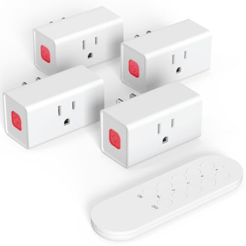 SURNICE Remote Control Outlet 15A Wireless Light Switch for Household Appliances, 260 FT Range, Electrical Outlet Switch, FCC Certified, ETL Listed, 4 Outlets + 1 Remote