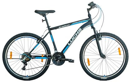 LUCHS KAKU 24 & 26 Zoll Fahrrad Kinderfahrrad, Jungenfahrrad, Jugendfahrrad Mountainbike/MTB mit Gabelfederung ab 8 Jahren (135cm) 3 Farben (Blau, 26 Zoll (21-Gang))