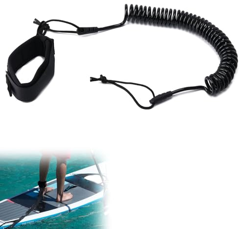Leash de surf de 10 pieds, accessoires de stand up paddle, laisse de sécurité Sup kayak, dragonne de pied rétractable pour surf, rafting, bateau, pêche, etc. (Corde TPU de 5 mm noire)