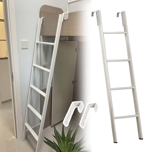 Escalera para litera, escalones cortos de metal con ganchos para caravanas y dormitorios, diseño que ahorra espacio (130 cm), escalera blanca para un fácil acceso
