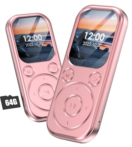 Reproductor MP3 Olycism de 64 GB con Bluetooth 5.3, Reproductor de música portátil Sonido HiFi y Radio FM, batería de 300 mAh, Incluye Altavoces Integrados,Oro Rosa