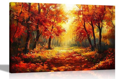 Artley Prints - Autumn Forest Sunshine Oil Painting Canvas Pictures Landscape Print for Living Room Décor Nature Home Office 60 x 40cm (24 x 16 inches) A2