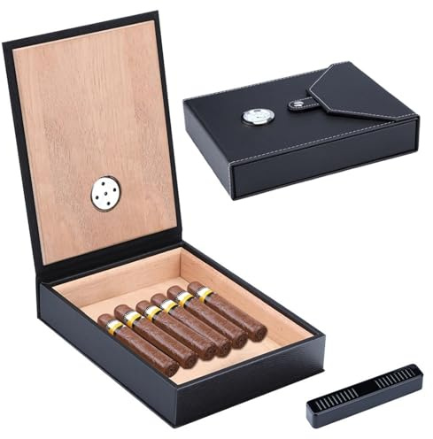 Scatola di sigari Scatola for sigari Humidor da viaggio in pelle for portatile in legno di cedro for 6 Marrone Nero(Nero)