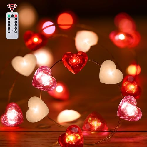 Fairy String Lights 10 Feet LED Red Pink White Heart Shaped Twinkle Fairy Lights 8 Modes Battery Operated for Valentine s Day Kids Bedroom Christmas Wedding Indoor Party Decor with Timer