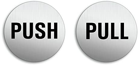 Targhetta per Porta - Push Pull Set di 2 Targa Ø 75 mm Alluminio spazzolato auto-adhesiva