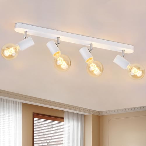 KYOTECH Lampada da soffitto Orientabili, con 3 faretti soffitto, adatta per 4 lampadine E27 non incluse max 61W, plafoniera per cucina, lampadario stile industriale (bianco,alluminio)