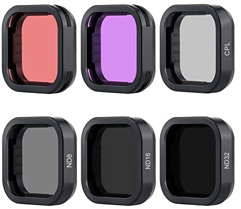 YALLSAME ND Filter/Snorkel Filter 6-Pack Accessories Kit for GoPro Hero 12 11 10 9 Black with ND32/16/8 CPL and 2 Color Red Filters Ideal for Standard Day Photography and Shallow Diving Recording