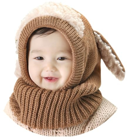 Vintermössa flickor pojkar 3–6 år varm mössa och halsduk set baby barn flickor beanie stickad mössa halsduk fleece mössa varm slip-mössa söt hund termiska huvor halsduk beanies hattar, kaki, En