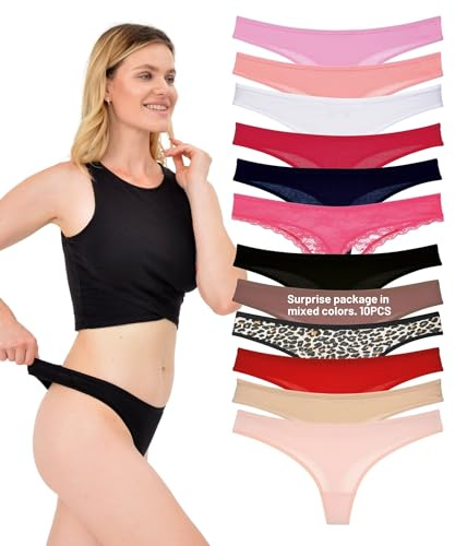 LadyMelex Lot de 10 Strings en Coton pour Femme - sous-vêtements Sexy pour Femme - Emballage Surprise, 10 pièces (Paquet surprize), L
