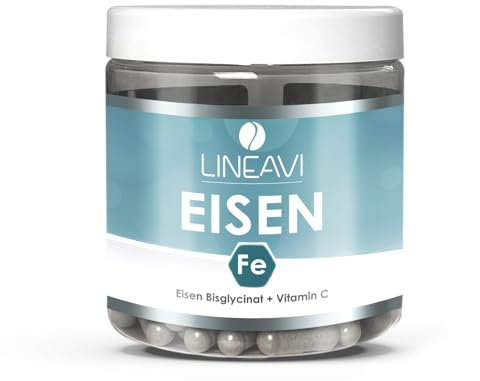 LINEAVI Eisen Bisglycinat 120 Kapseln, enthält hochwertiges Eisenbisglycinat, mit Vitamin C, deckt die empfohlene Tagesdosis an Eisen ab, vegan