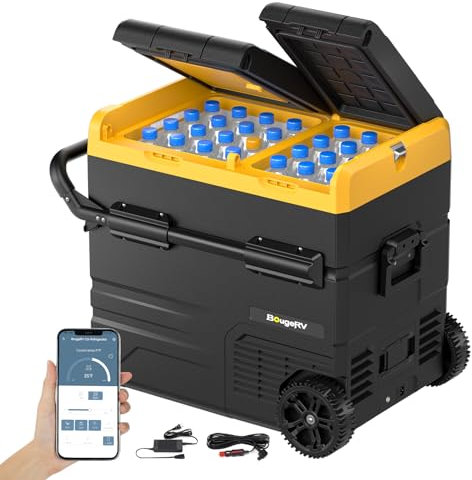 BougeRV Kompressor Kühlbox CRD 55L 12V/24V 230V Doppeltür Doppelzone, Auto Kühlbox Tragbarer Auto Kühlschrank Elektrisch mit APP-Steuerung, für Camping Auto Reisen Boot -20℃~20℃ (Aktualisiert)