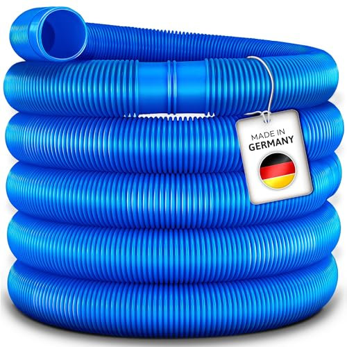 Tillvex Tuyau pour piscine avec manchons, solaire, pour piscine et bassin, pour aspiration, pour pompe, flexible pour eau (bleu, 20 m / 32 mm)