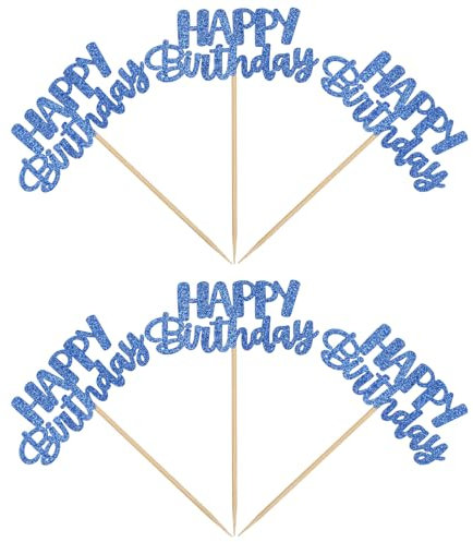 24 Stück Happy Birthday Tortendeko, Blau Tortendeko Geburtsta Cake Topper Geburtstag Wiederverwendbarcak Cupcake Topper Geburtstag Torten Deko Muffin Deko für Mädchen,Kinder,Mutter