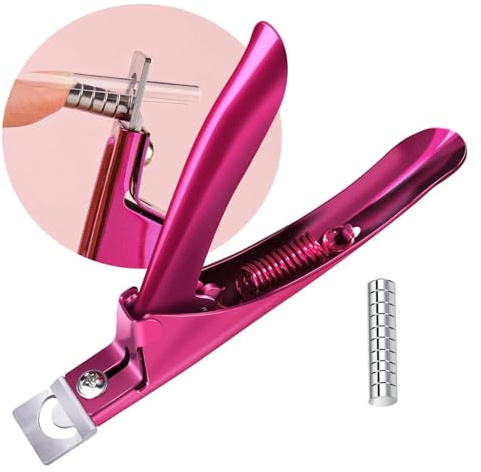 Coupe Ongles en Acier Inoxydable,Coupe Ongles Professionnel avec 10 Mesure Aimants pour Faux Ongles Capsules Ongles Acryliques Ongles Artificiels(Rose Rouge)