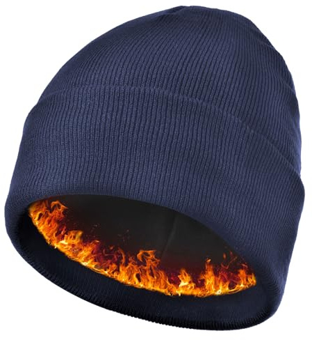 Keains Unisex Wooly Hat，Thermal Winter Hats，Warm Fleece Lining Hats， Knit Beanie for Men and Women，Gifts for Men Women Dad Navy Blue