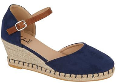 Ladies Espadrille Sandal Womens Faux Suede Hessian Platform Ankle Strap Buckle Wedge Shoes