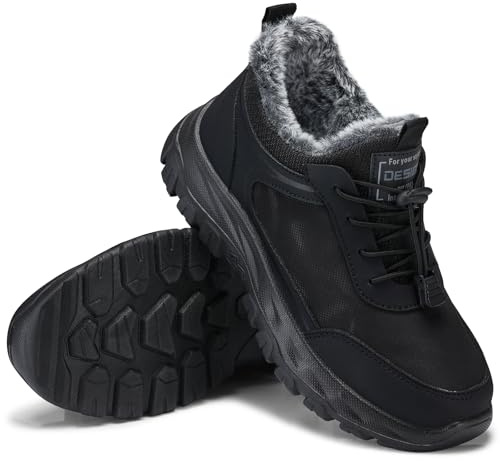SHIBEVER Women Winter Snow Boots: Black Waterproof Slip on Fur Ankle Boot for Womens Insulated Warm Lace up Outdoor Shoes Size 8