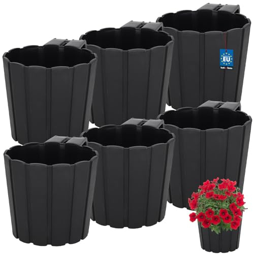 KOTARBAU® Set di 6 vasi da fiori sospesi, diametro 15 cm, altezza 13 cm, colore antracite, vaso in plastica, per esterni, fioriera da balcone