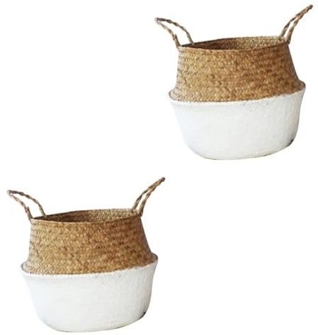 Yardwe 2 Pièces Pot de Fleurs tressé Panier de Jardin Corbeille Panier tressé pour Plante Osier pour Plantes d'intérieur pour la décoration intérieure Blanche