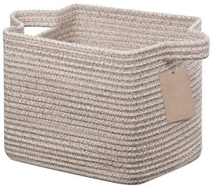 JOJOSEE Woven Storage Baskets Shelf Basket 32x25x22.5 cm Brown&Variegated | Small Cotton Rope Storage Basket for Shelves, Toys, Books and Shoes, Decorative Gift Basket for Home & Living Spaces