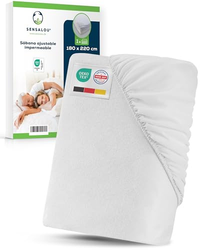Sensalou Sábana Bajera Impermeable 180 x 220 cm Extra Grande en Rizo Suave, Protector de Colchón Ajustable, Transpirable y Silencioso, Certificado Dermatext y Oeko-Tex, Lavable 95 °C